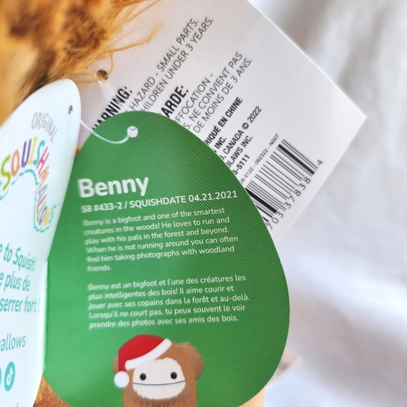 Benny Squishmallows NWT 8" Winter Bigfoot Christmas - Picture 4 of 4